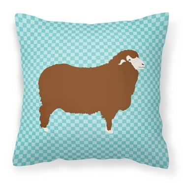 Carolines Treasures BB8155PW1414 Merino Sheep Blue Check Fabric Decorative Pillow, 14 x 14 in.