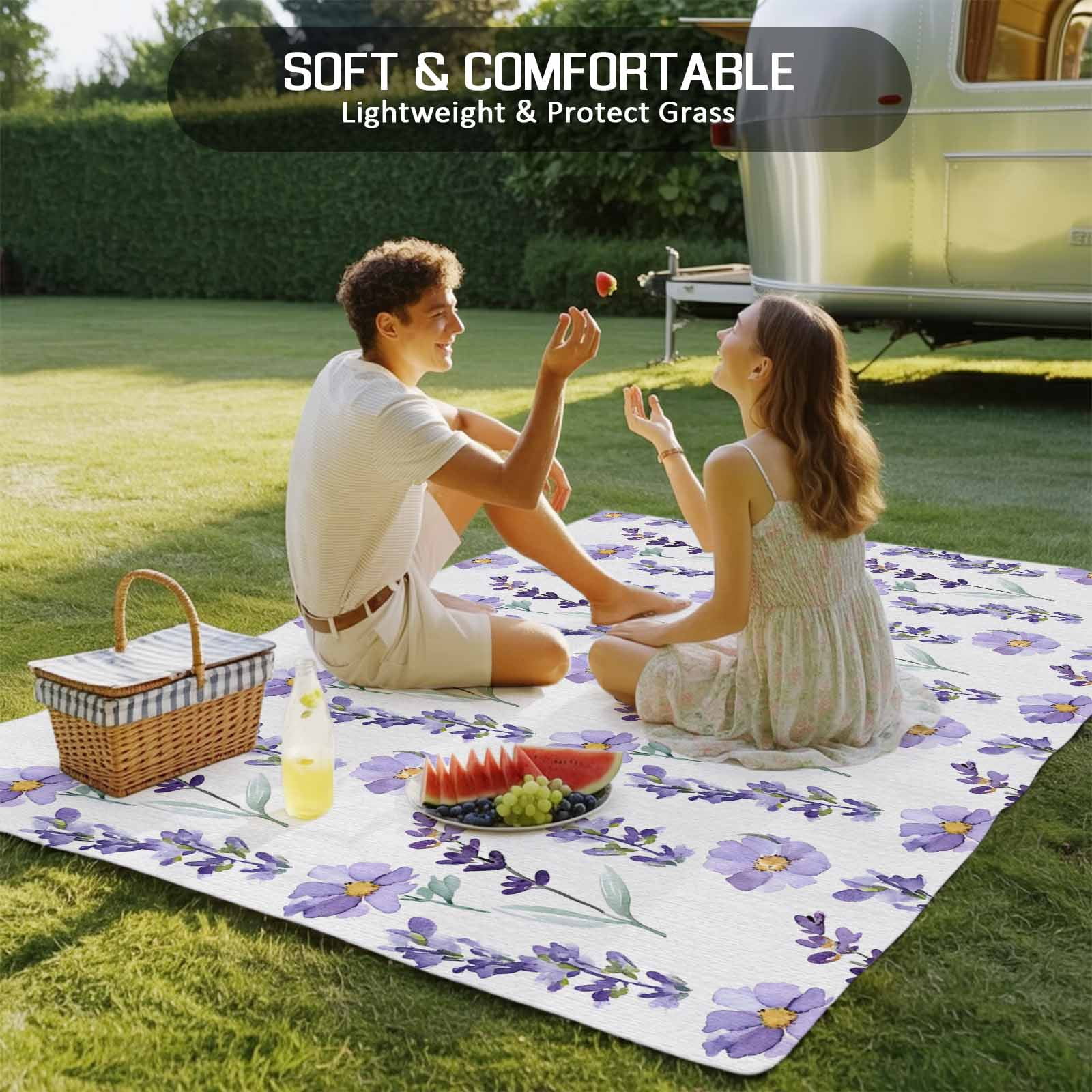 Lavender Floral Outdoor Rug 6x9 Ft - Reversible Patio Rug Outdoor Camping Rugs, Summer Pastoral Flowers Botanical Washable Indoor Outdoor Area Rugs, Non-Slip Outdoor Carpet Runner for Deck/Porch