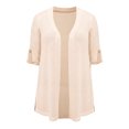 thumbnail image 4 of GRACE & GRANDEUR Women's Plus Size School College Lightweight Open Front Cardigans Hollow Out Crochet Knit Cardigan 3/4 Sleeve Side Slits Long Cover Up 1X Light Pink, 4 of 6