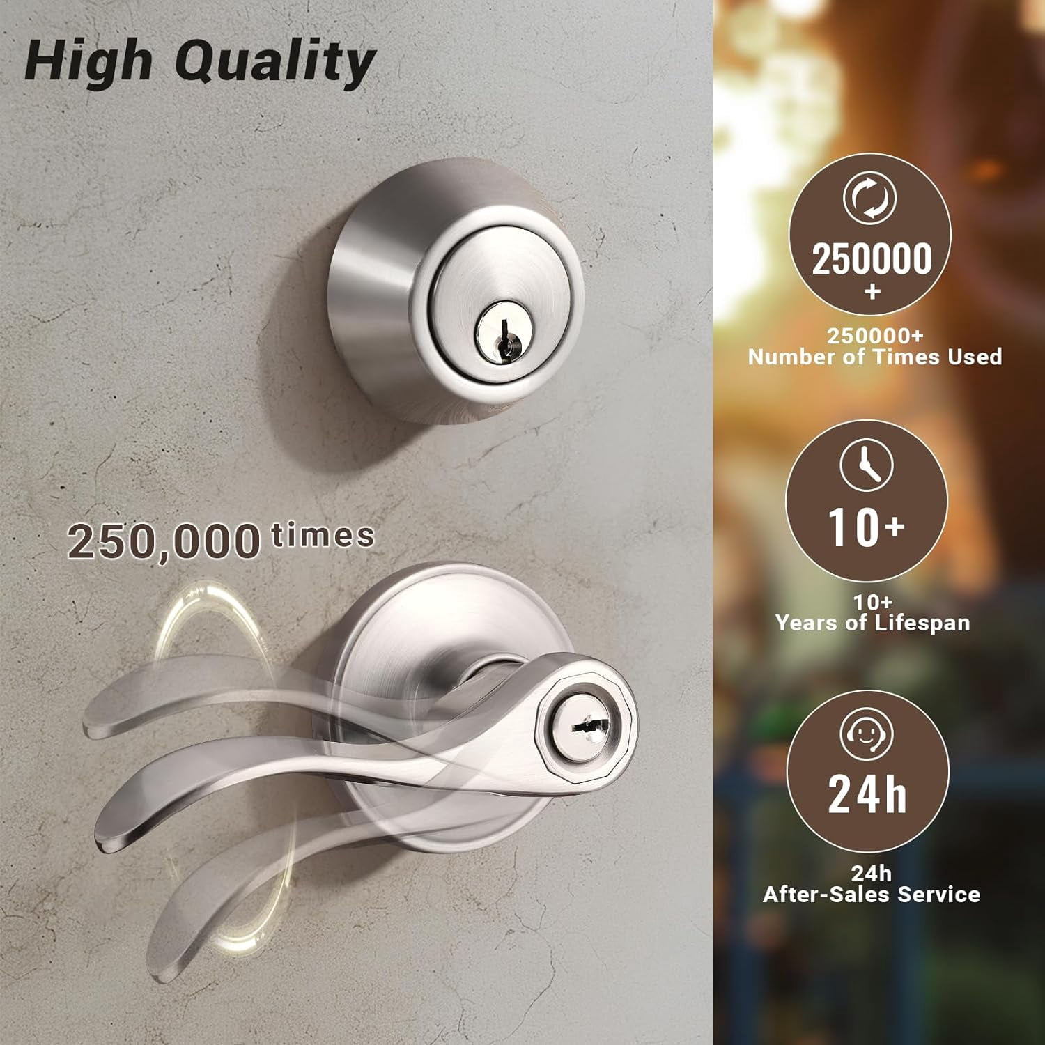 2 Sets of Front Exterior Door Knob Set with Single Cylinder Deadbolts in Satin Nickel Finish, All Keyed Same Combo Pack, Wave Style Entry Door Lever Locks with Combinations
