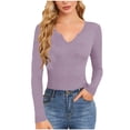 thumbnail image 1 of Timegard Going out Tops for Women Ribbed V Neck Long Sleeve Slim Tee Fall Casual Comfy Tops Blouse, 1 of 9