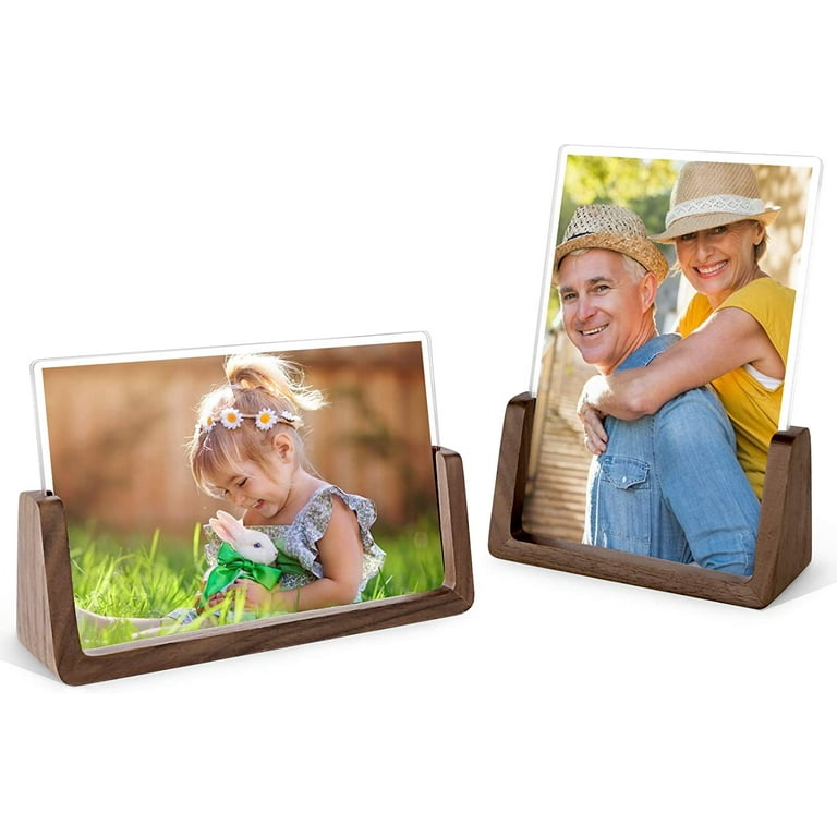 McBlancok 4x6 Horizontal Picture Frame U Shaped Solid Wood Frame Set of  2,Clear Acrylic Cover Dark Brown Frame,Holds Personalized Pictures 6x4 inch