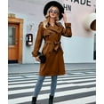 thumbnail image 4 of Women'S Double Breasted Long Trench Coat Windproof Classic Lapel Slim Overcoat with Belt Brown S, 4 of 9