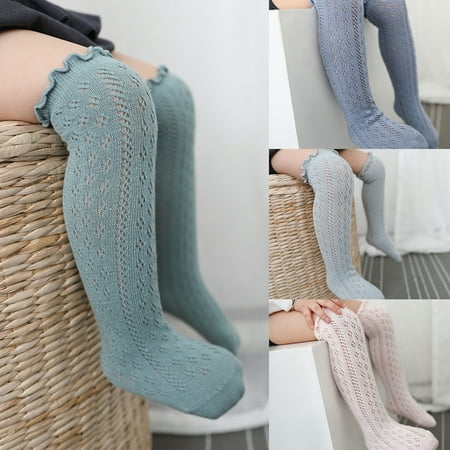 

Yesbay 2 Pair High Knee Socks Breathable Water Absorption Accessory Toddler Girl Knee High Grips Socks with Ruffles for Girl