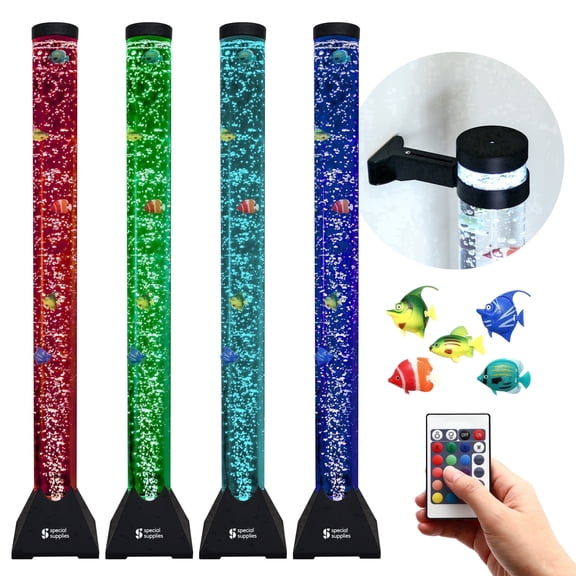 Special Supplies Sensory Bubble Tube Lamp with 16 LED Colors, Remote & 8 Fish - 4 Ft Floor Standing Aquarium Nightlight for Kids Room & Calming Decor