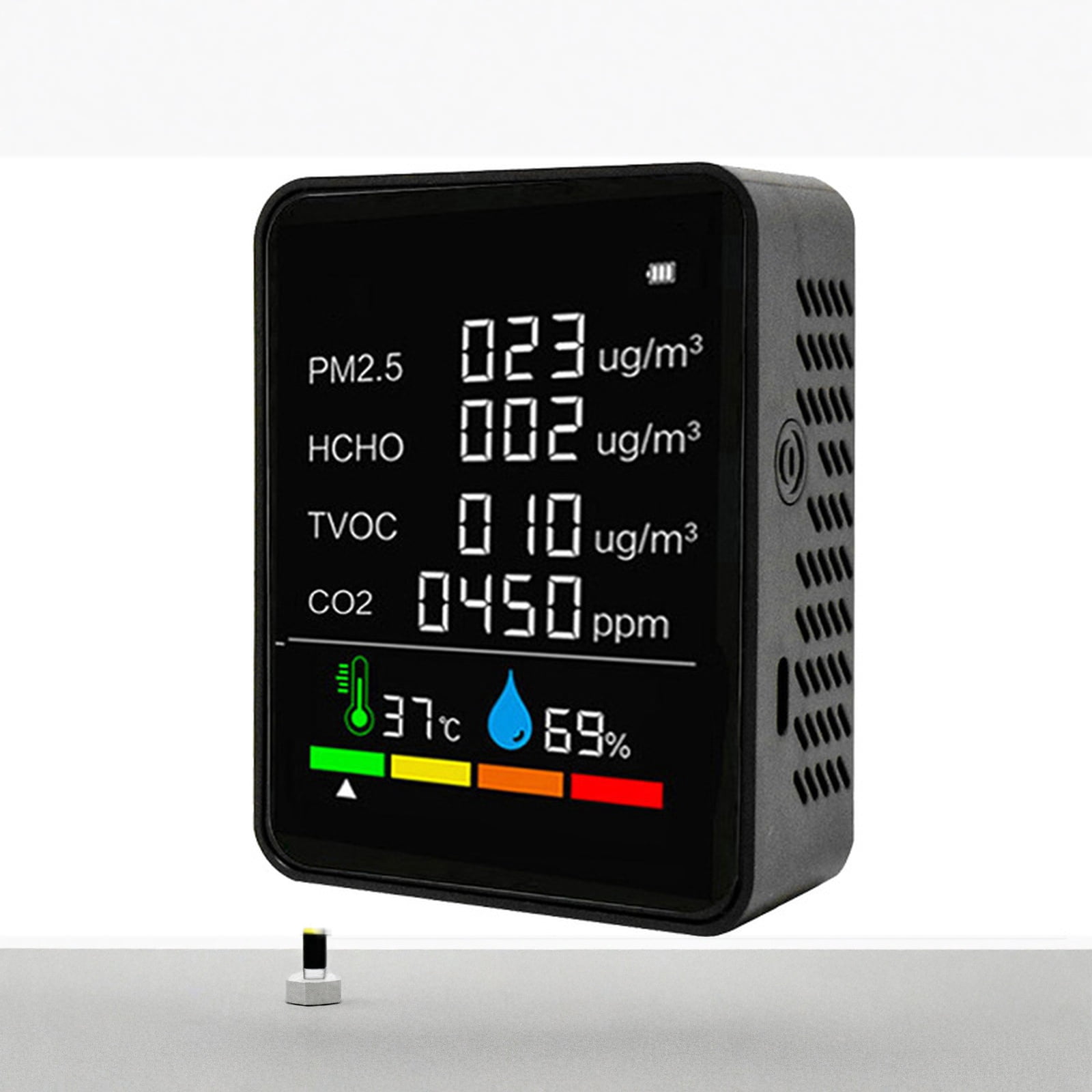 Air Quality Monitor Indoor CO2 Meter Tester, PM2.5 PM1.0 TVOC Formaldehyde Detector, Real Time Temperature Humidity Multifunctional Air Analyzer for Home Office (1 PC)