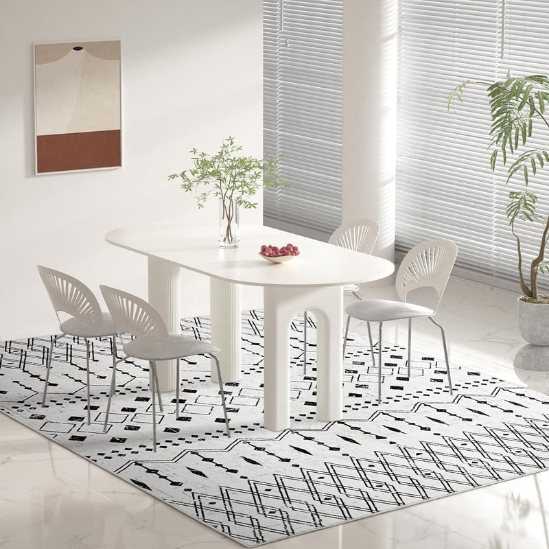 Jamfeel Area Rugs Vintage Geometric Printed Washable Rug Comfy Soft Non Slip Low Pile Carpet for Living Room, Kitchen, Office 5'x8' Beige