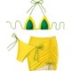 thumbnail image 1 of Traje de baño de 3 piezas para mujer, conjunto de bikini de cintura alta con cordón para cubrir la falda Amarillo y verde M Amarillo y verde M Xishao ropa, 1 of 2