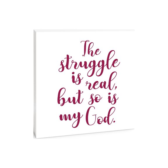Struggle Real So Is He Brick Red Script 10 x 10 Wood Tabletop Sign Plaque