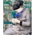 thumbnail image 2 of Manet, Edouard 26x31 Gold Ornate Wood Framed with Double Matting Museum Art Print Titled - Girl Sitting in the Garden Knitting, 1879, 2 of 4