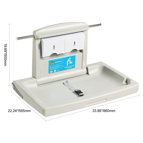 VEVOR Wall Mounted Baby Changing Station Horizontal Foldable Diaper Change Table with Safety Straps and Hanging Rods Use in Commercial Bathrooms Daycare Centers for Newborns Infant Walmart