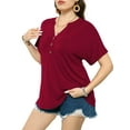 thumbnail image 2 of VERABENDI Women's Plus Size Tops Dropped Shoulder Short Sleeve Blouses Button Up V Neck T-Shirts,1X/2X/3X/4X, 2 of 6