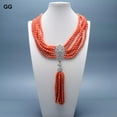 thumbnail image 5 of EOEMY 6 Strands 5mm Orange Coral Necklace Coral Pendant Necklace 20", 5 of 6