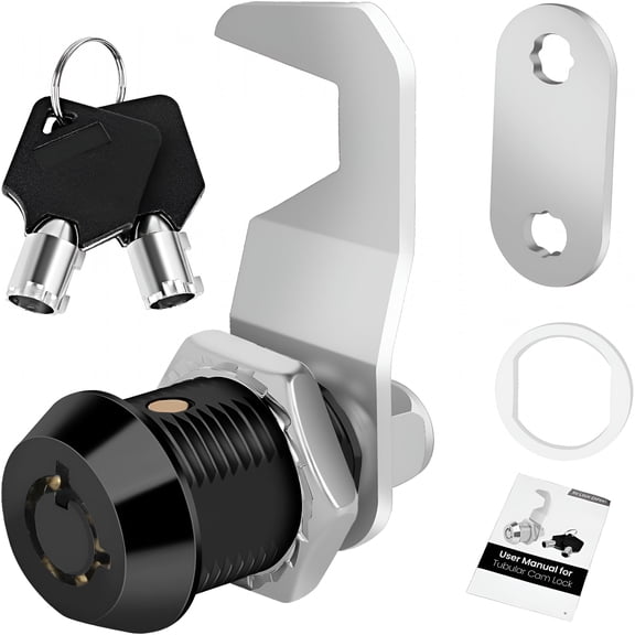 ZHZFKQ Black Toolbox Lock with Keys,Cabinet Locks Keyed Alike,Hook Cam,Tubular Cam Lock,Tool Box Lock with Manual,Zinc Alloy (5/8 Inch 1 Pack-Black)