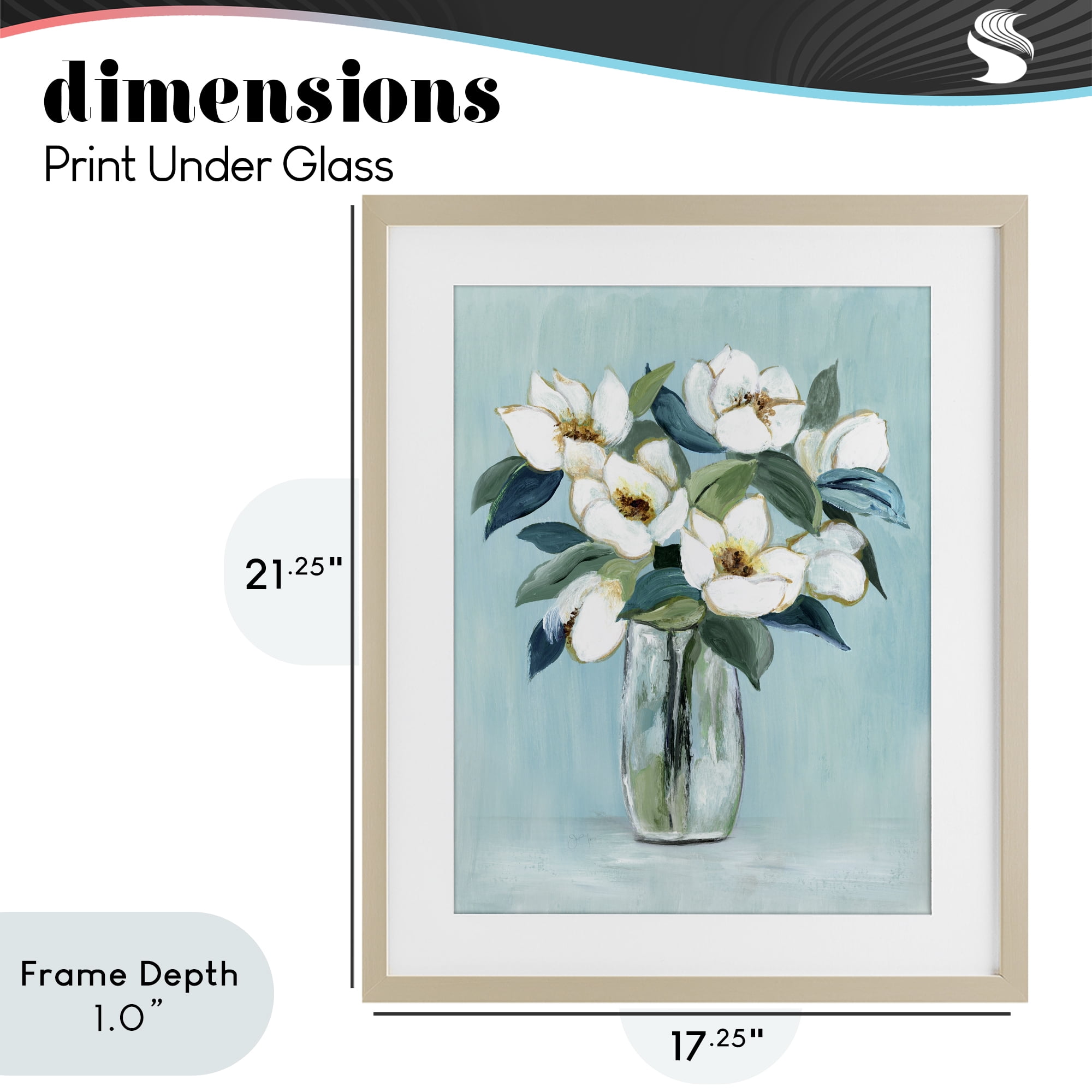 Stupell Industries Magnolia Blossoms on Blue Birch Framed Print Under Glass, design by Janet Tava