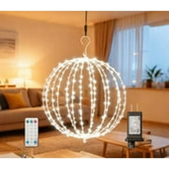 16INCH Outdoor/Indoor LED Christmas Light Ball ,Foldable Metal Sphere Lights, Connectable Waterproof 16 Modes with Timer, Hanging Tree Globe Lights for Holiday Christmas Decorations ( White)