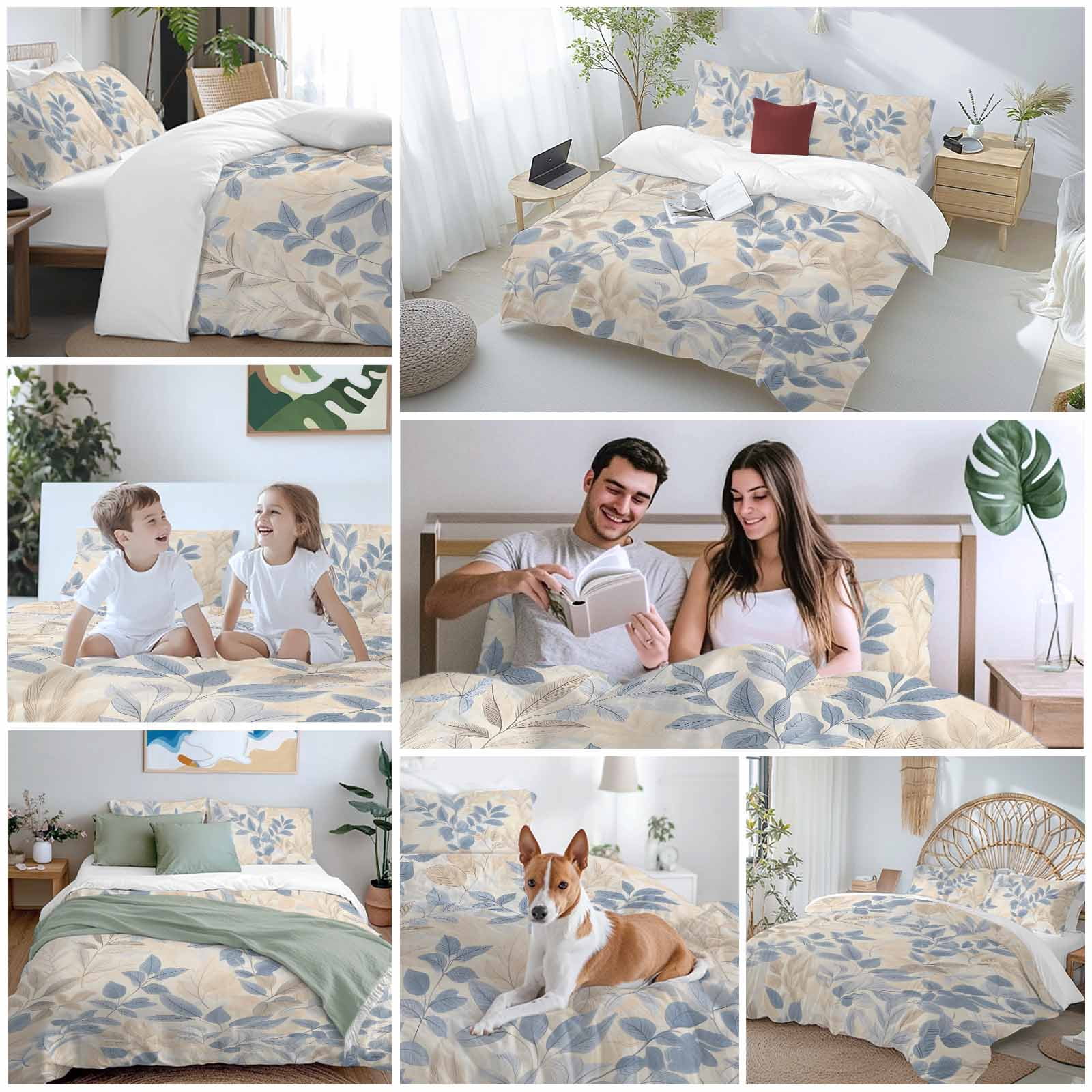 Blue Yellow Botanical Bedding 3 Piece Duvet Cover Set Twin Size, Vintage Spring Summer Soft Microfiber Comforter Cover with Zipper Closure & Pillowcases, Wrinkle & FadeResistant Quilt Cover