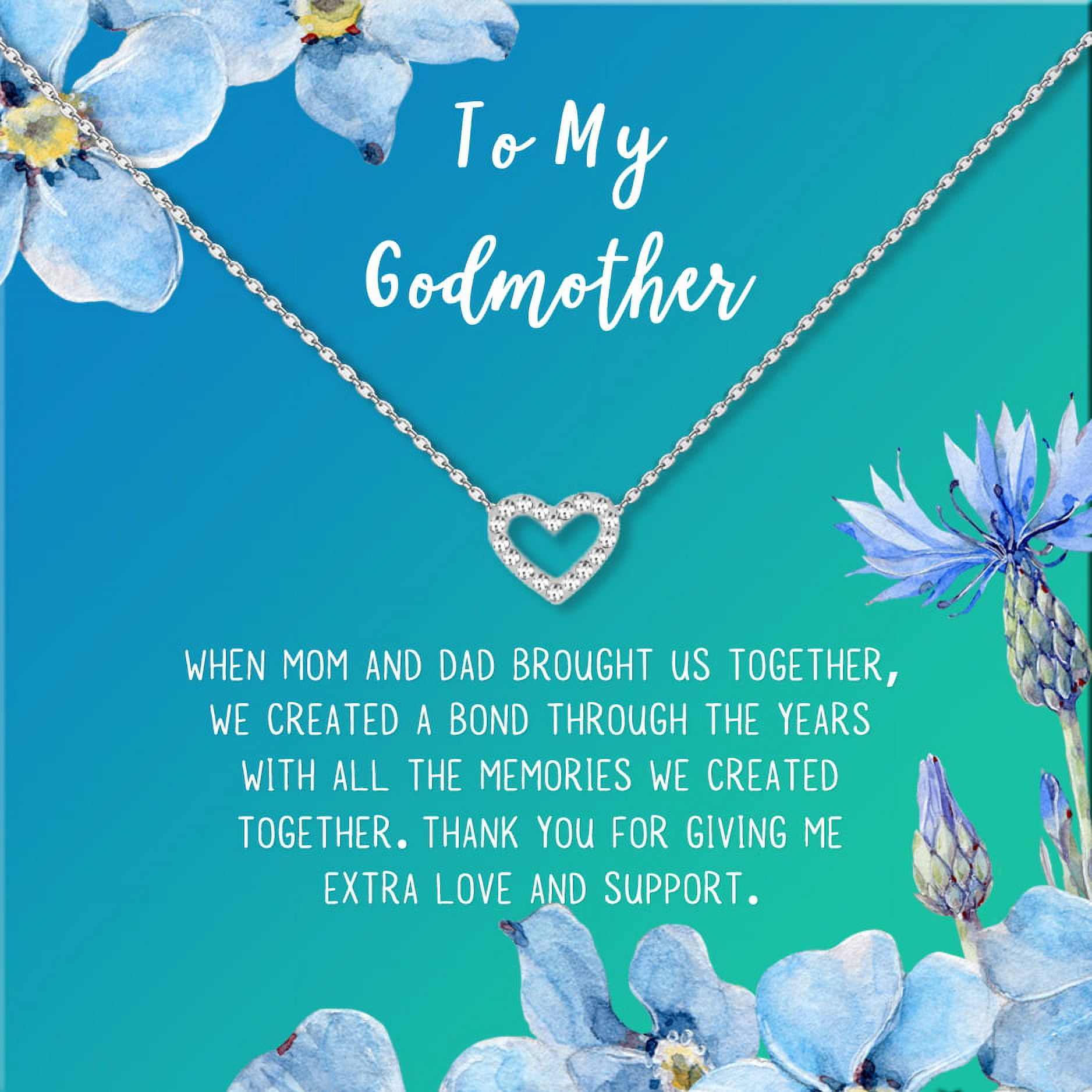 To My God Mother Mother's Day Gift, Gift for Her, Godmother's Day Gift, Godmother's Gift for Mother's Day, Godmother's Day Necklace and Card[Silver Heart,Blue-Green Gradient]