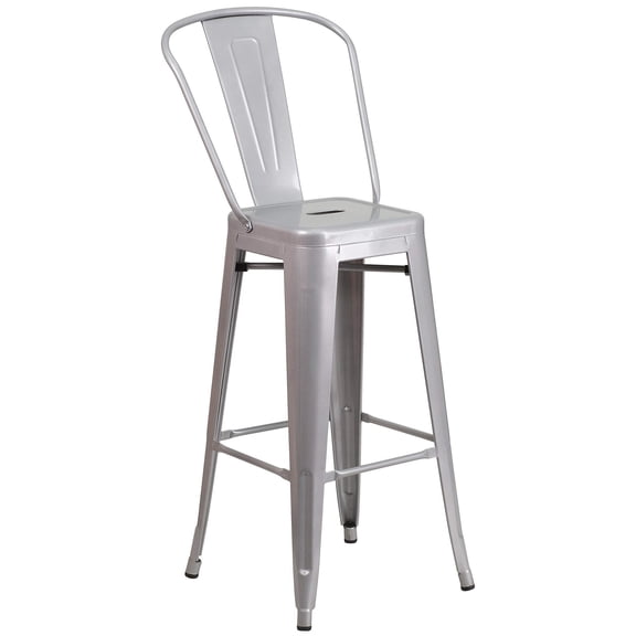 Bowery Hill 30'' Industrial Steel Metal/Plastic Bar Stool in Silver