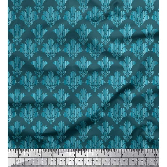 Soimoi Moss Georgette Fabric Palmette Damask Print Fabric by The Yard 42 Inch Wide