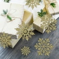 thumbnail image 3 of 36 adornos navideños de copos de nieve dorados, adornos de copos de nieve con purpurina de plástico para decoraciones para árboles de Navidad de invierno, dorado, 3 of 4