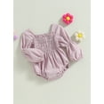 thumbnail image 3 of Wassery Infant Baby Girl Bodysuits 3M 6M 9M 12M 18M Newborn Autumn Clothes Solid Color Long Puff Sleeve Smocked Romper Jumpsuit 0-18 Months, 3 of 9