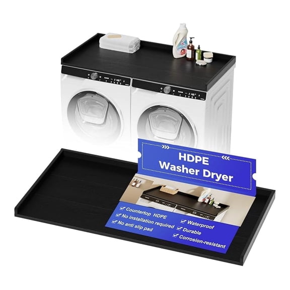 No-Installation HDPE Washer Dryer Countertop, Over Washer and Dryer Counter Topper Sturdy Cover for Laundry Room Storage and Organization(Black)