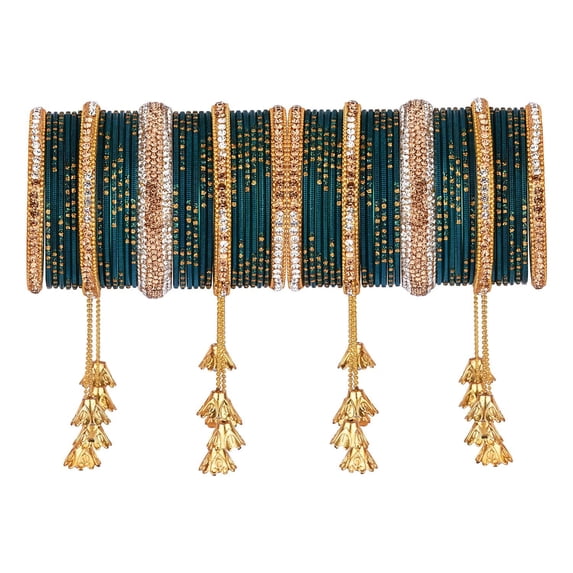 Efulgenz Indian Bangle Set Antique Oxidized Indian Jewelry Rhinestone Crystal Metal Bracelet Bangle Set (Set of 58)