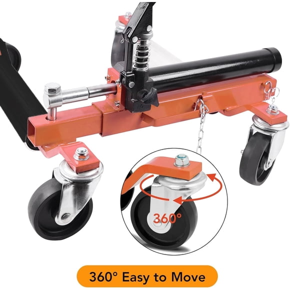 Kojooin Car Dolly Set of 2, 1500LBS Capacity Wheel Dolly with Hydraulic Tire Jack and Ratcheting Foot Pedal for Vehicle Positioning for Truck RV Trailer, Orange