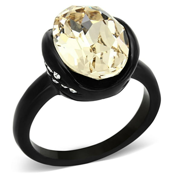 IP Black(Ion Plating) Stainless Steel Ring with Top Grade Crystal in Light Smoked for Women Light Smoked Stone Color Style TK1298 Size 10