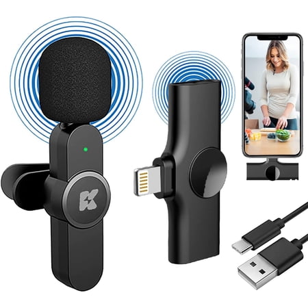 KDMLR Wireless Lavalier Microphone for iPhone Android PC Plug-Play Wireless Mic for Recording  Live Stream  YouTube Facebook TikTok Clip-on Lapel Mini Mic with Noise Reduction and Auto Syncc