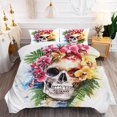 thumbnail image 5 of Full Size Comforter Set with 2 Pillowcases, Skull with Flower - 3 Pcs Bedding Set for Kids and Adults, Skull with Flower Soft Comforter Set for Bedroom Bed Décor, 5 of 6