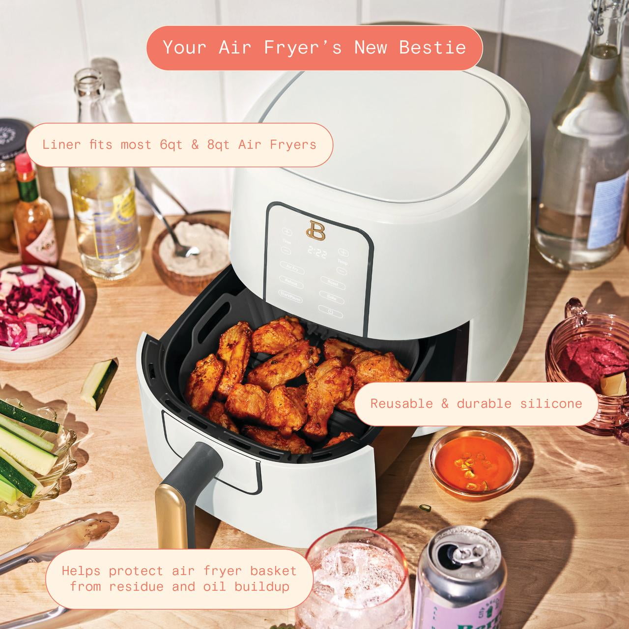 Beautiful Silicone Air Fryer Liner, Oyster Grey by Drew Barrymore