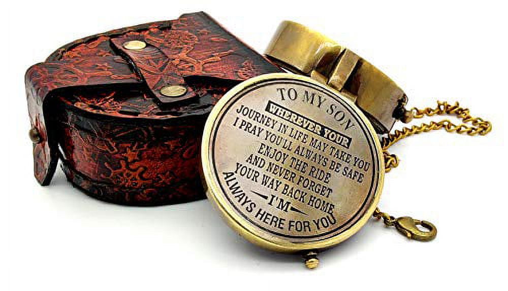 5MOONSUN5's Engraved Brass Compass Gift to My Son/Nautical Gift for Son from Dad/Gift to Son from Mom/Gift for Son,Father Son Gift,Mother Son Gift,Love Mom,Son from Mom, Love Dad/with Leather Cas