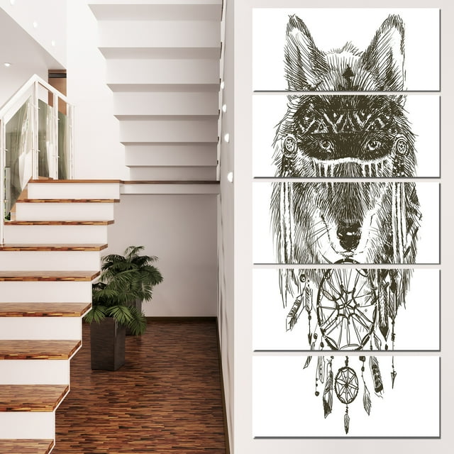 Funny indian Wolf Warrior Watercolor - Contemporary Animal Art Canvas