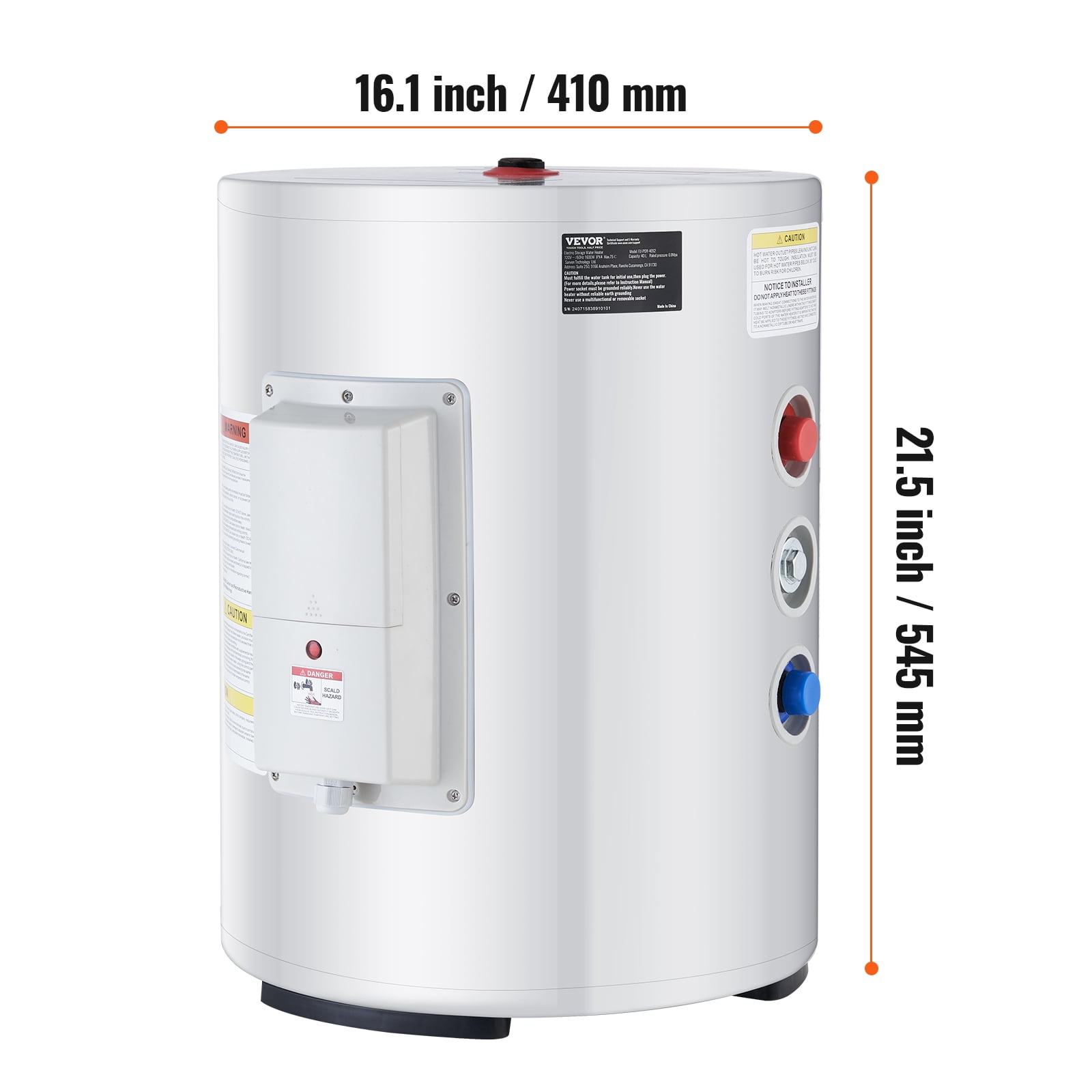 VEVOR Electric Water Heater, 10 Gallon Tank Instant Hot Water Heater, 1.6Kw Tankless Water Heater w/ LED Display,Knob Control, IPX4 Waterproof Side Connection On Demand Heaters for Shower, Bath