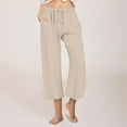 thumbnail image 2 of Danhjin Linen Pants Women Joggers Hiking Lightweight Pants Drawstring e Lastic High Waist Outdoor Pants Loose Fits Summer Solid Color Trousers with Pockets, 2 of 7