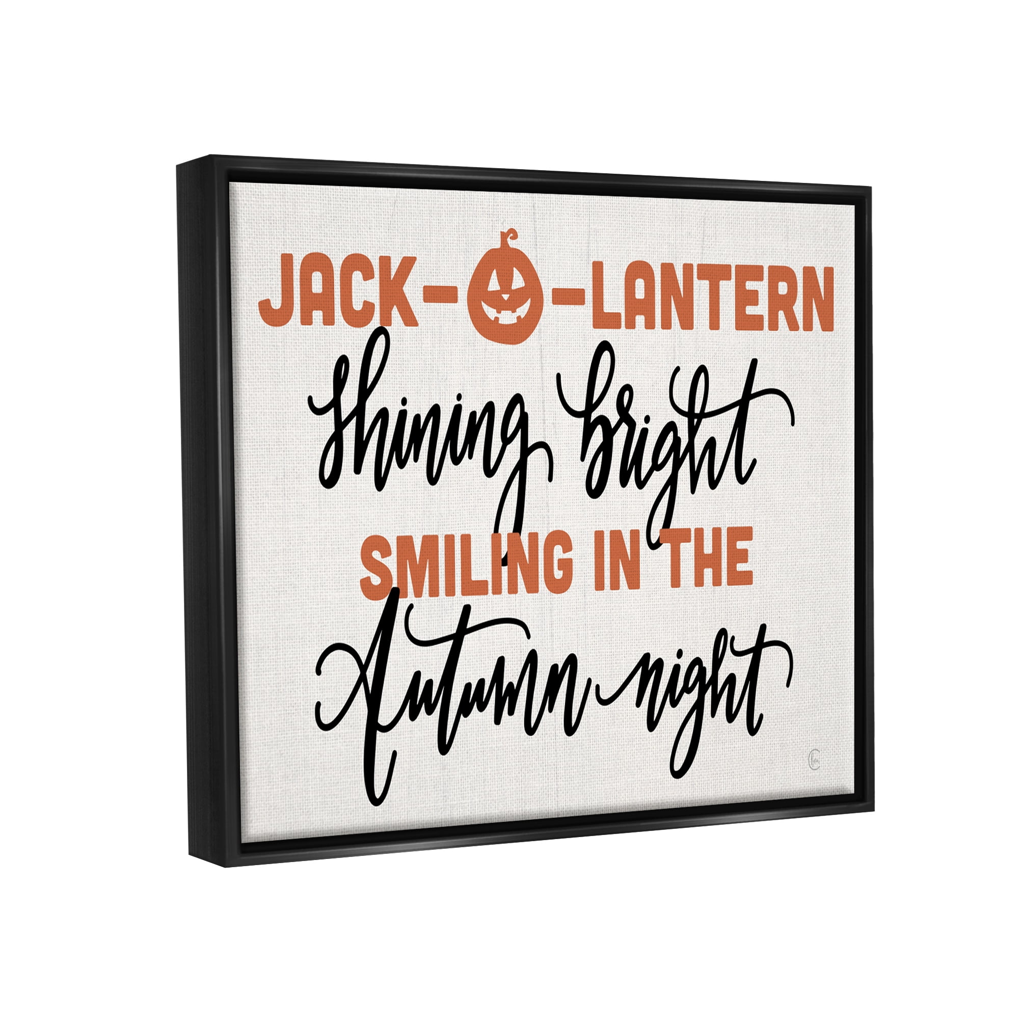 Stupell Industries Autumn Jack-o-Lantern Phrase Holiday Painting Black Floater Framed Art Print Wall Art, 21 x 17