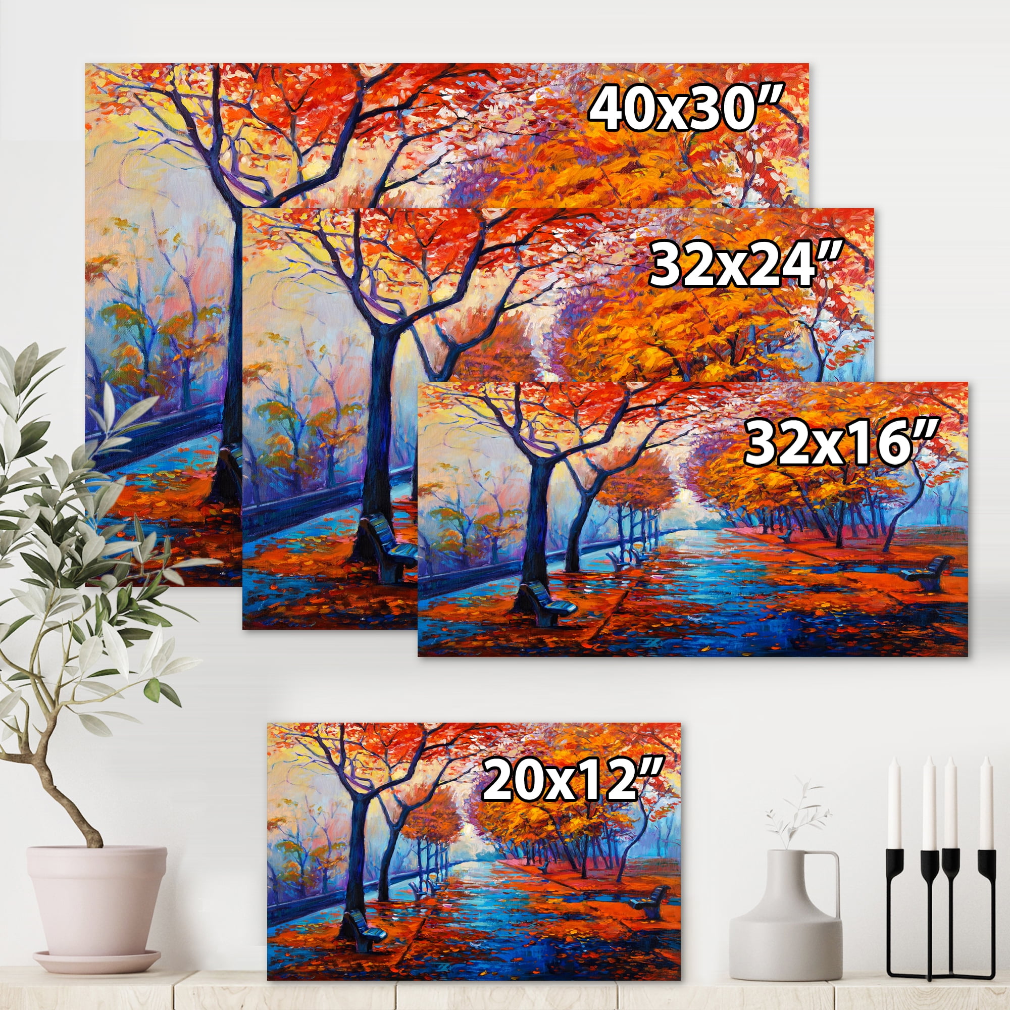 Designart Orange Autumn Landscape Road 12x8 in Traditional Canvas