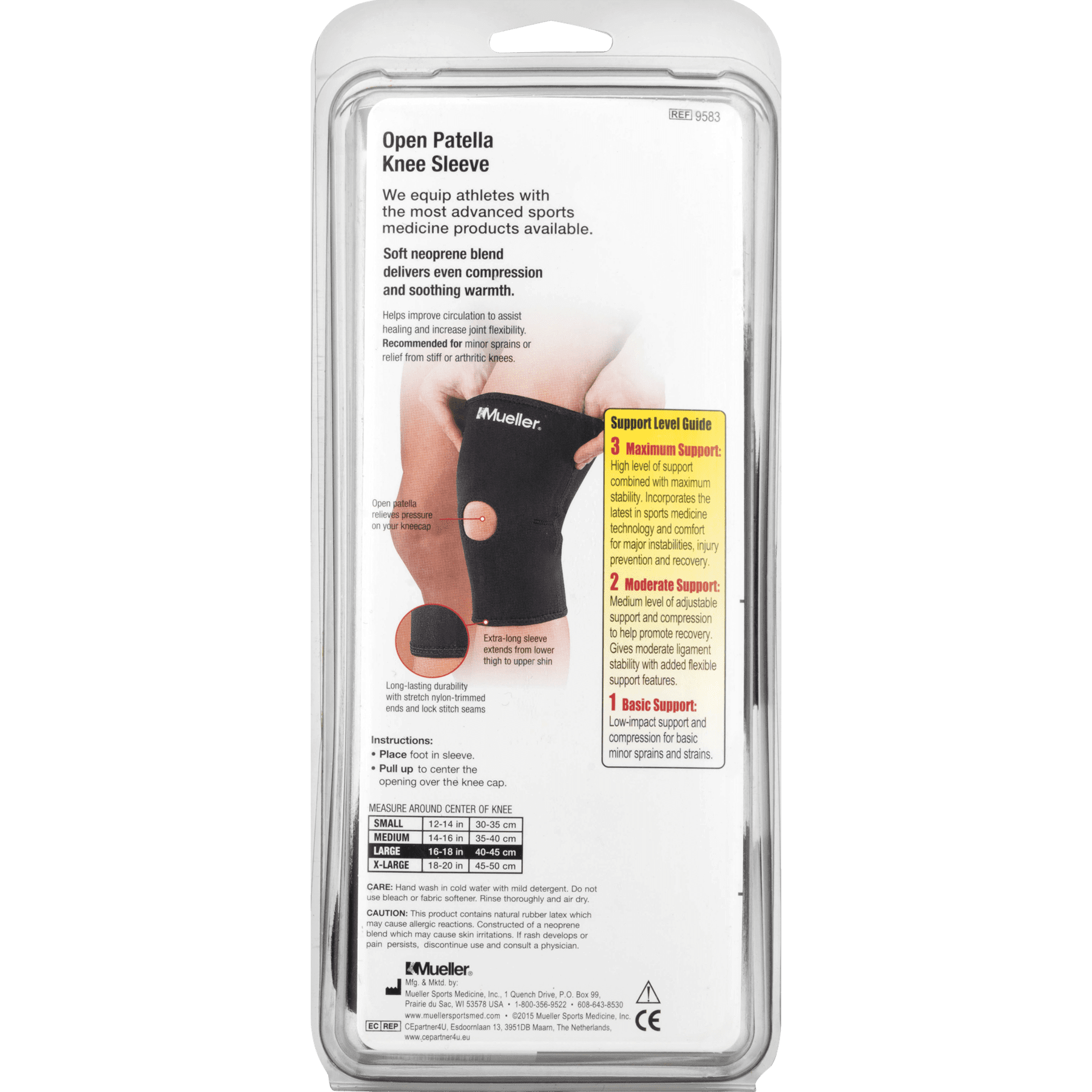 Mueller Open Patella Knee Sleeve, Large. Unisex, Black