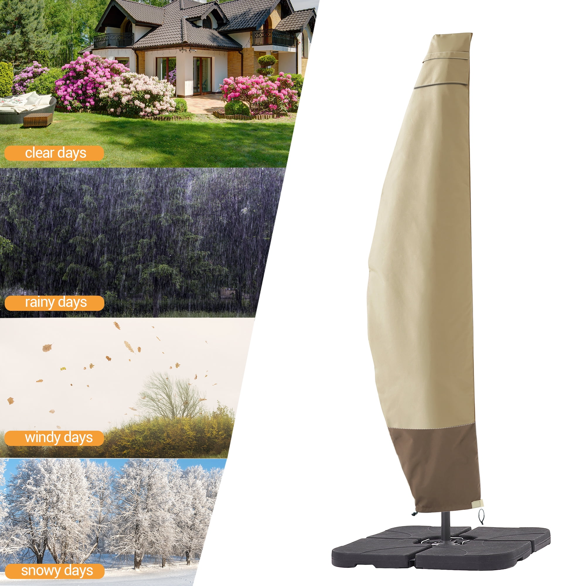 ACEGOSES 9-11 ft Outdoor Patio Umbrella Covers Zippered Waterproof Parasol for Offset Hanging Umbrella Cantilever Umbrella,KhaKi&Brown