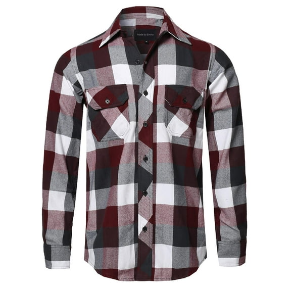Men's Casual Plaid Flannel Woven Long Sleeves Button Down Shirt