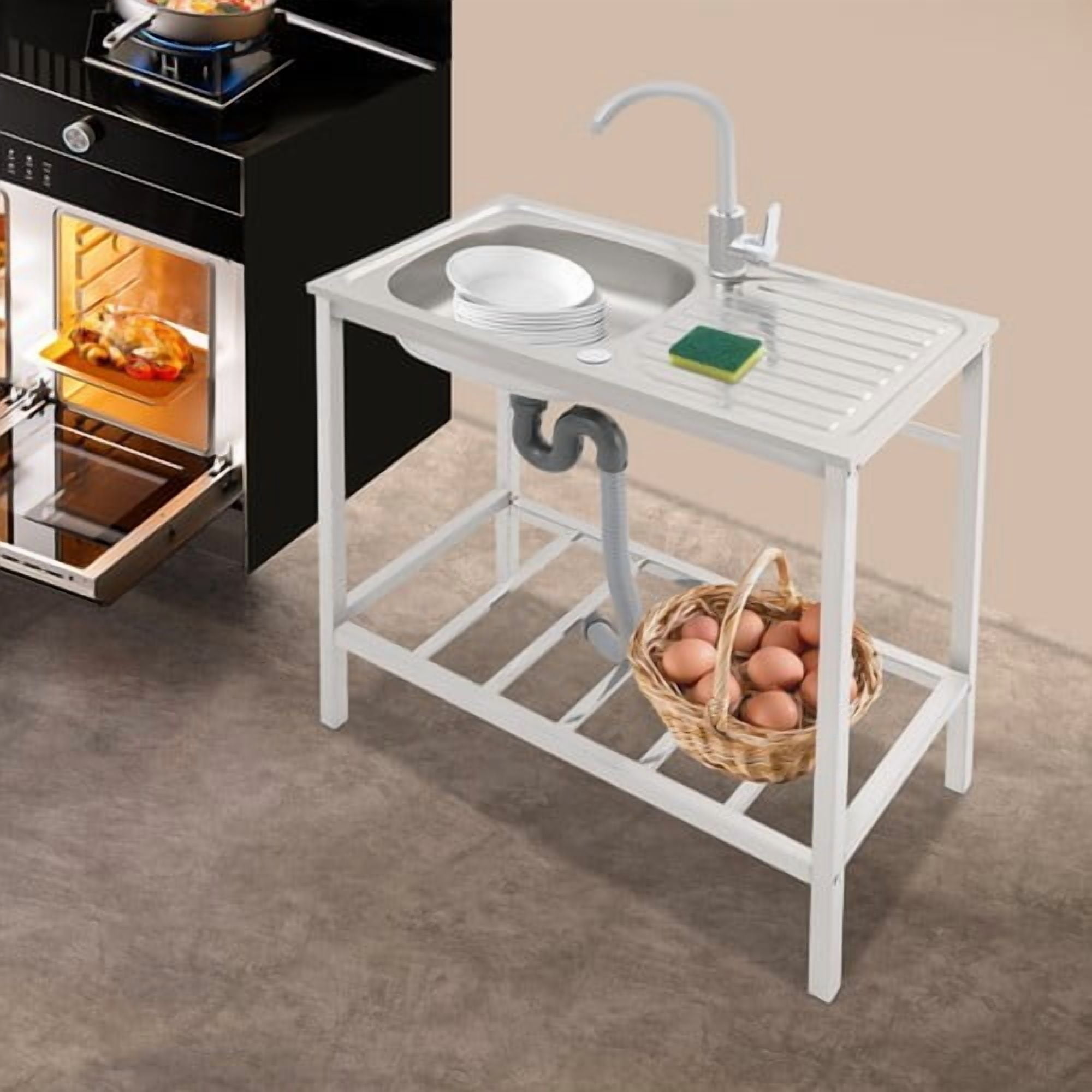 Utility Laundry Sink Kitchen Stainless Steel Single Bowl Sink Washing Station