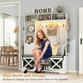 thumbnail image 5 of ChVans 75''H LED Farmhouse Hall Tree with Bench and Shoe Storage, White Hall Tree with Storage Bench, 16 Shoe Cabinet, Umbrella Holder&Sock Storage Drawer, Mudroom, Hallway, Entryway Furniture, 5 of 9