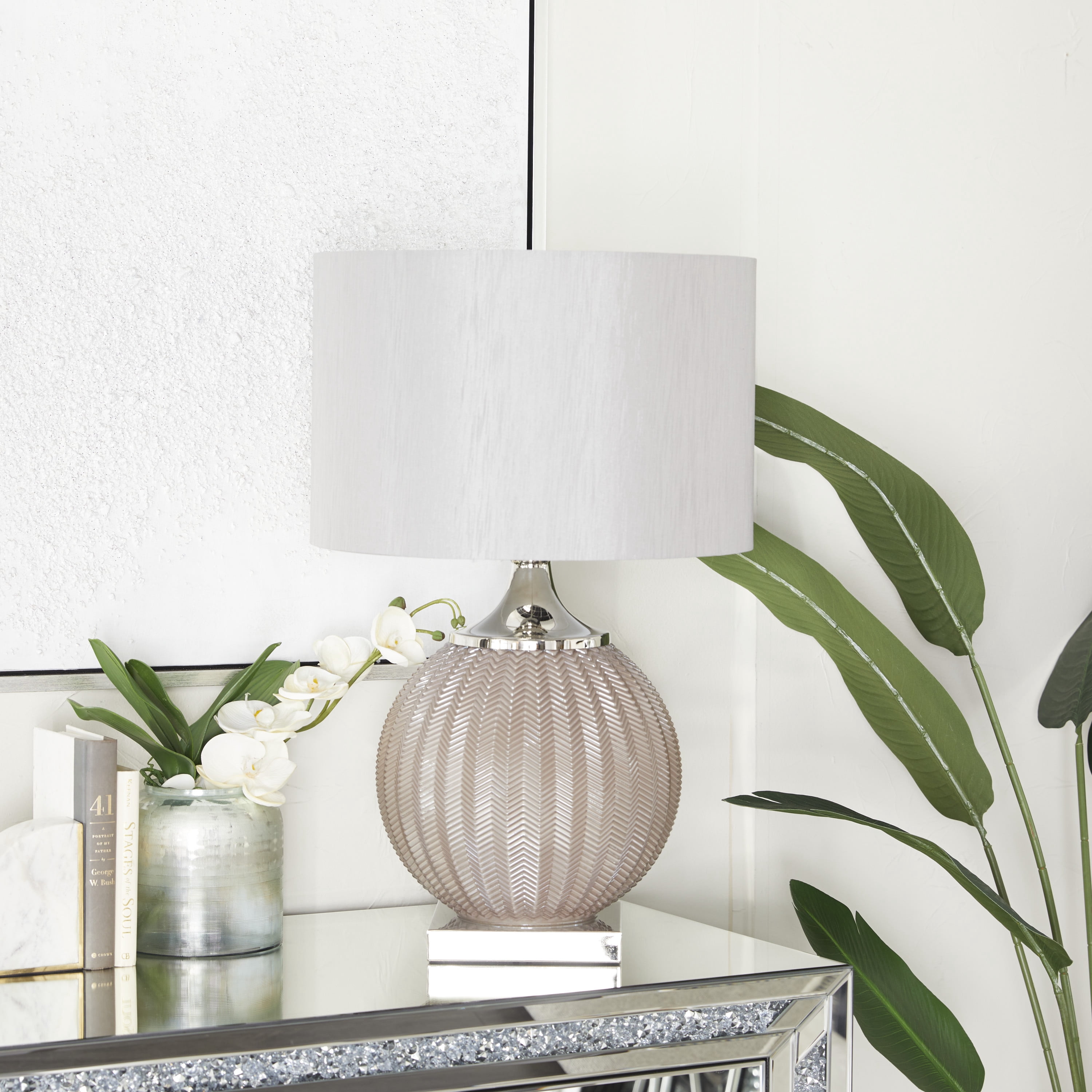 DecMode 27" Gray Table Lamp with Gray Fabric Shade