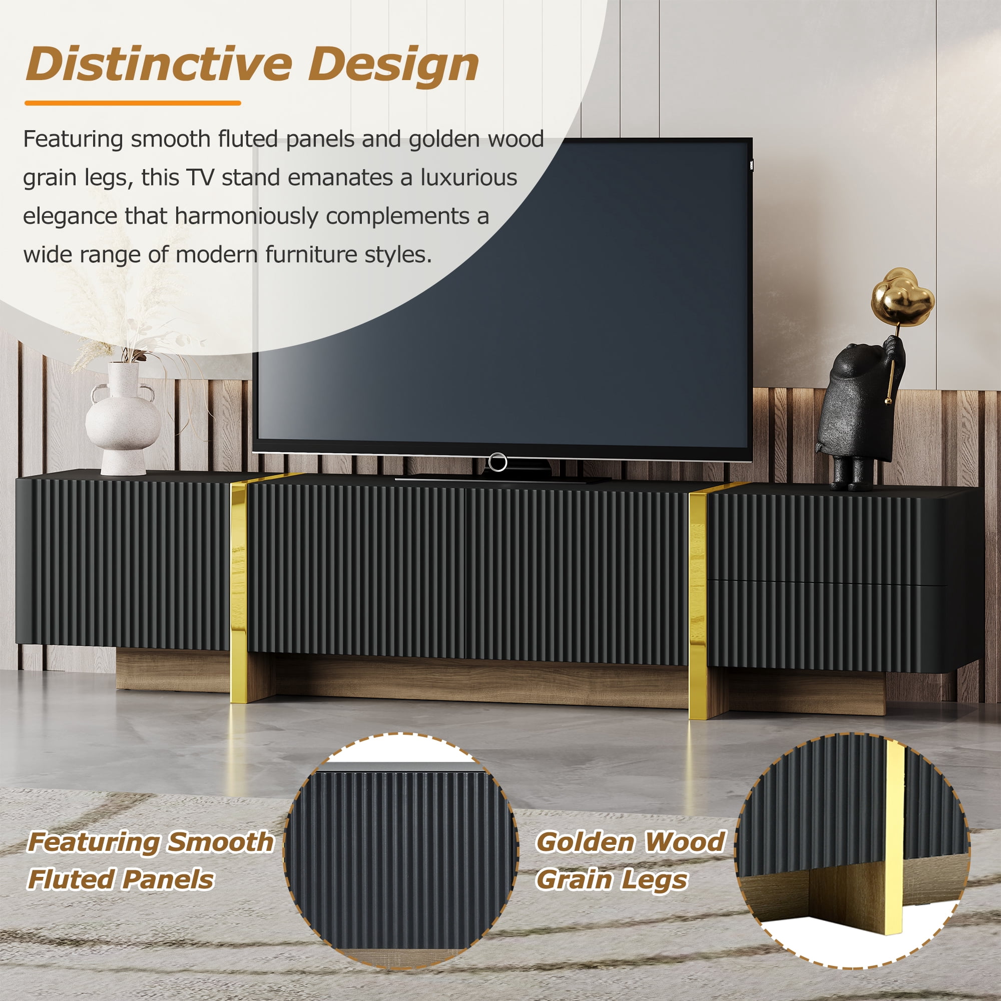 Aukfa TV Stand for TVs Up to 80", Media Console for Living Room,Black