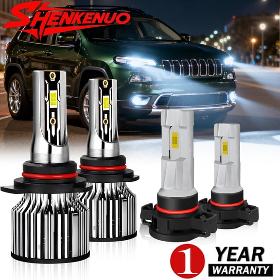 For Jeep Cherokee 2014-2015 LED Headlight Bulbs Set High Low Beam Fog light Lamp Replacement Kit 4pcs