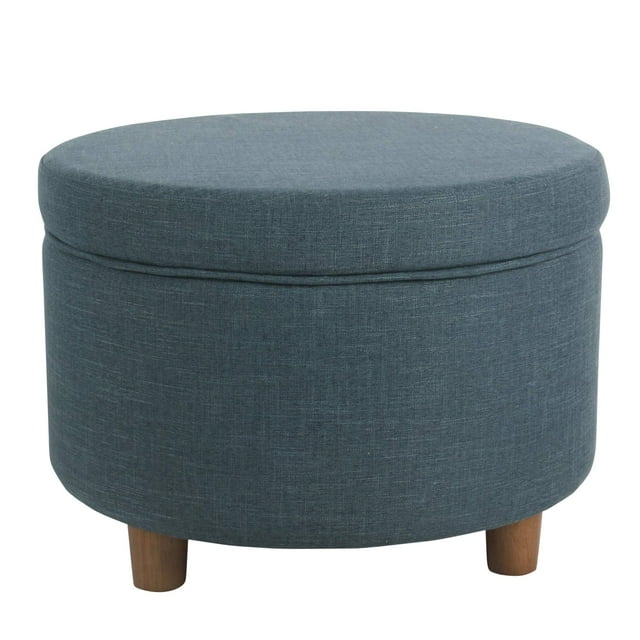 Homepop Décoration Intérieure / Pouf Rond Rembourré avec Rangement / Pouf avec Rangement pour Salon et Chambre (Lin Sarcelle)