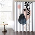 thumbnail image 2 of Mid-Century Boho Shower Curtain - Abstract Modern Minimalist Pink Navy Blue Palm Leaves, Farmhouse Style, Waterproof Fabric, Includes Hooks, 72x72 Inch, Perfect for Rustic and Contemporary Bath Decor, 2 of 6