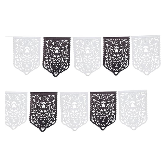 Black White Papel Picado Banners, Fiesta Decorations for Birthdays, Weddings, Bridal Showers, engagements, Paper , Streamers, Bunting 2 Pack | Tissue Paper Flags
